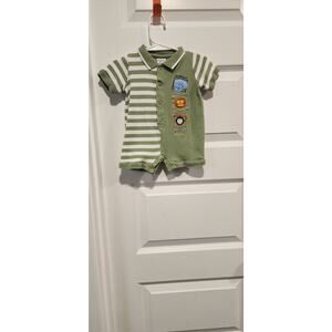 Baby Sprockets Jungle Animal Romper - Green/White Striped - 3 Months